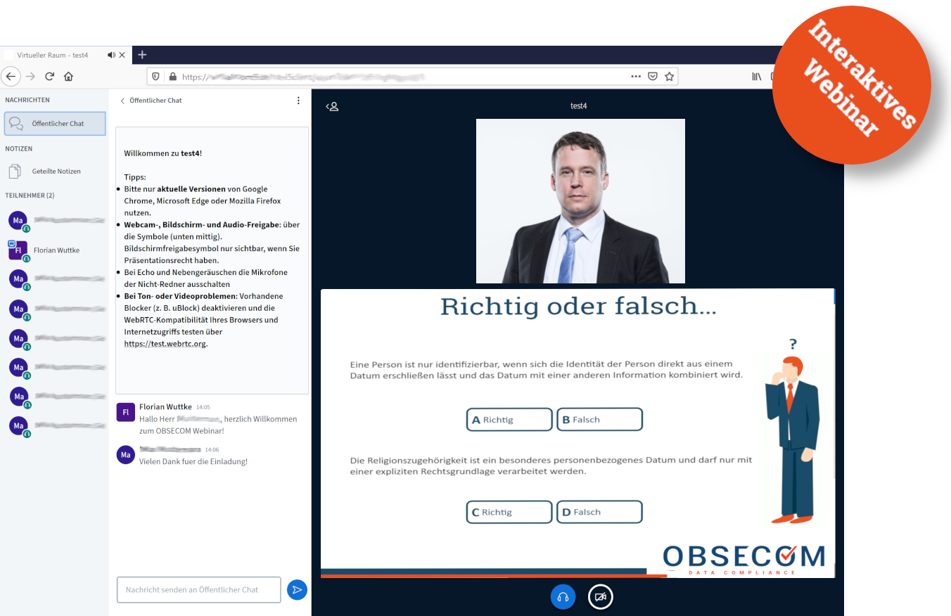 OBSECOM Datenschutz Webinar interaktive Seminar Plattform Gewerbe